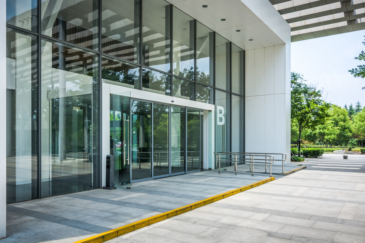 commercial glass building entrance